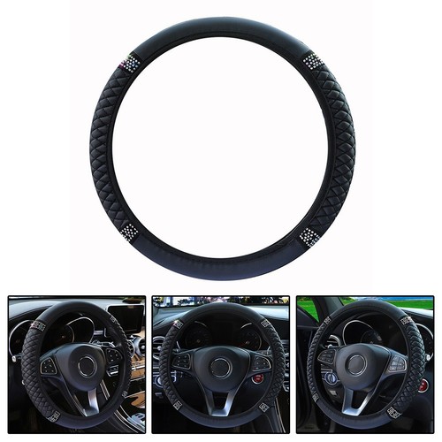 Black leather car steering - black,